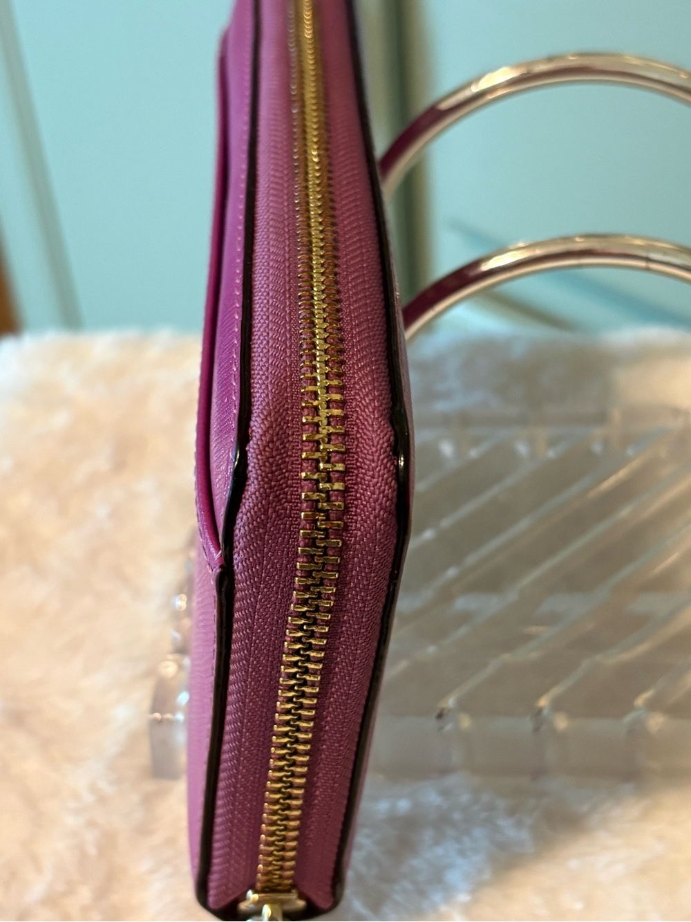 kate spade Magenta Zip-Around Saffiano Leather Wallet with Gold Logo - Picture 4 of 9